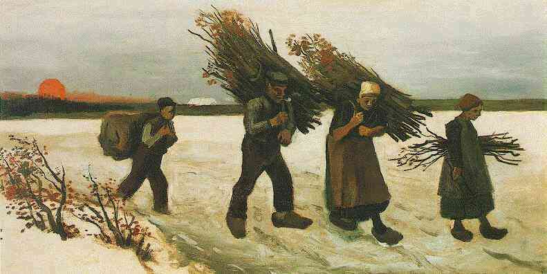 Картина Ван Гога Крестьяне несущие хворост и снежный пейзаж 1884